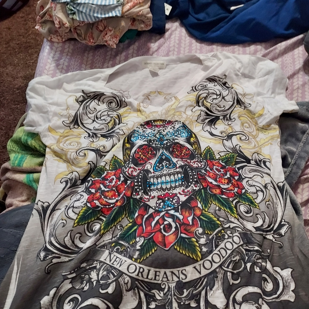 New Orleans voodoo skull shirt with gems
